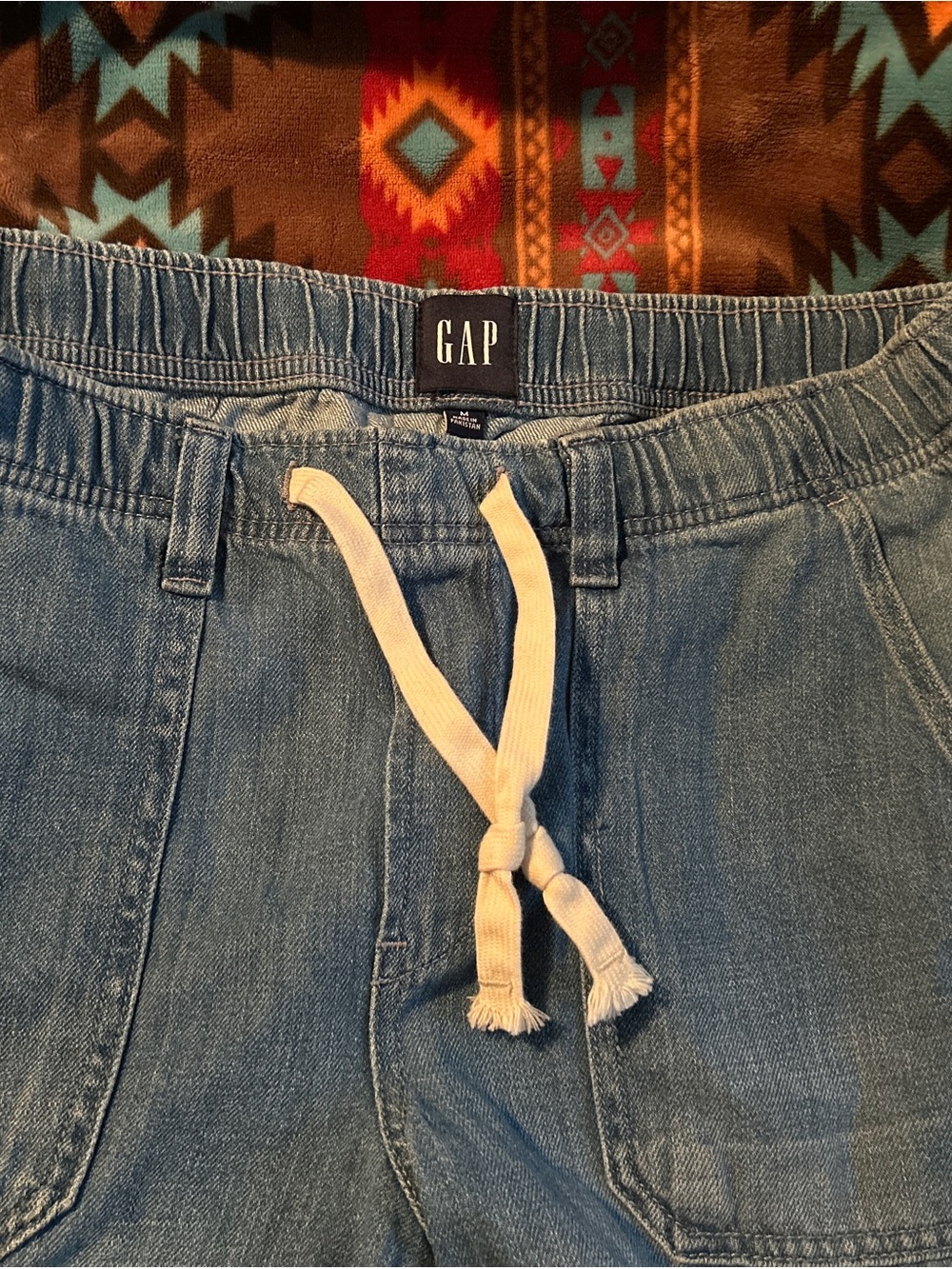 GAP Light Blue Denim Joggers with Cream Drawstring